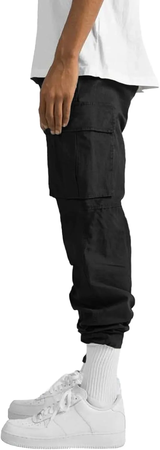 Mens Lightweight Joggers Mens Casual Waist Color Sports Hat Multi Woven Pocket Foot Rope Solid Pants Exercise Pants