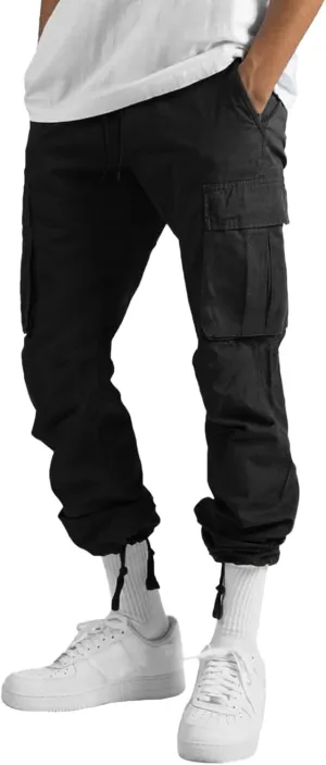 Mens Lightweight Joggers Mens Casual Waist Color Sports Hat Multi Woven Pocket Foot Rope Solid Pants Exercise Pants