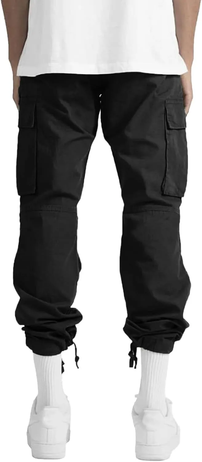 Mens Lightweight Joggers Mens Casual Waist Color Sports Hat Multi Woven Pocket Foot Rope Solid Pants Exercise Pants