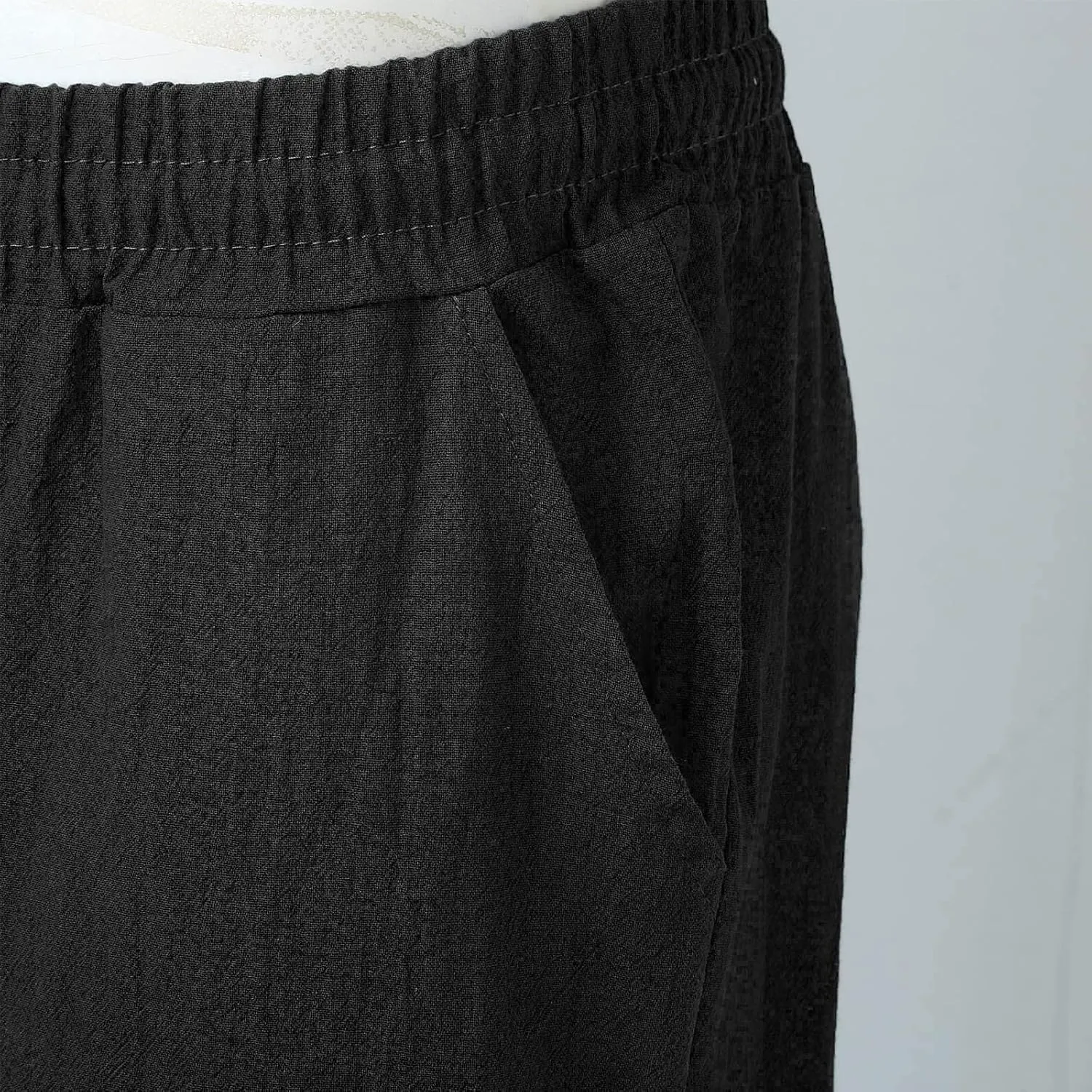 Mens Linen Pants Lightweight Casual Relaxed Fit Wide Leg Trousers Breathable Drawstring Waist Pants Baggy Joggers