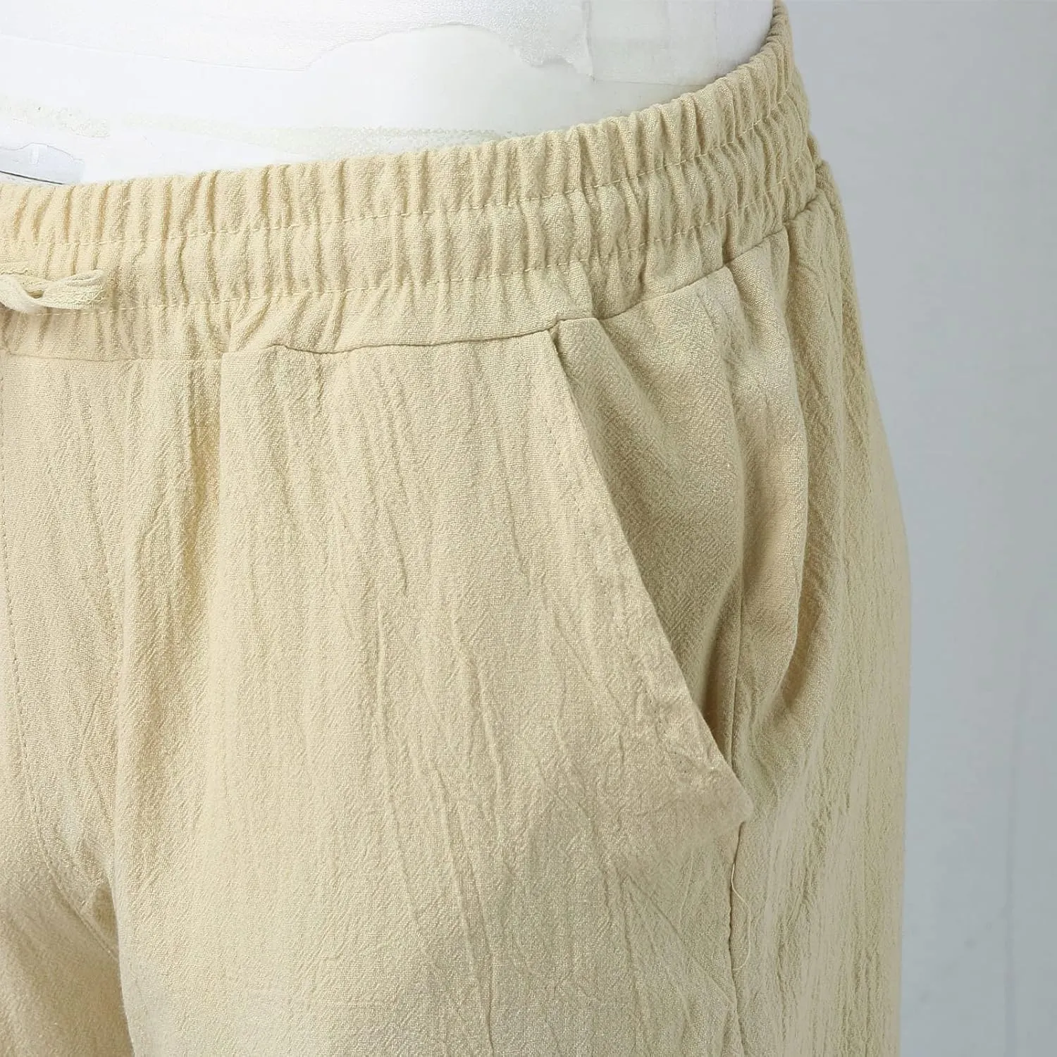 Mens Linen Pants Lightweight Casual Relaxed Fit Wide Leg Trousers Breathable Drawstring Waist Pants Baggy Joggers