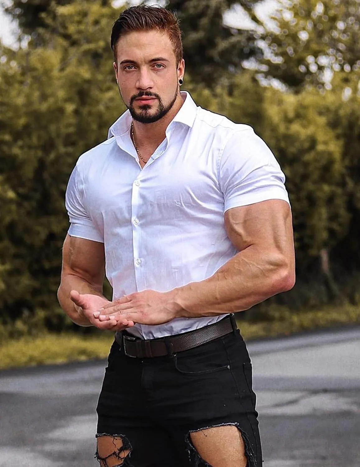 Men's Muscle Fit Dress Shirts Slim Fit Button Down Short Sleeve Shirts