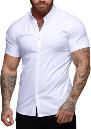 Men's Muscle Fit Dress Shirts Slim Fit Button Down Short Sleeve Shirts