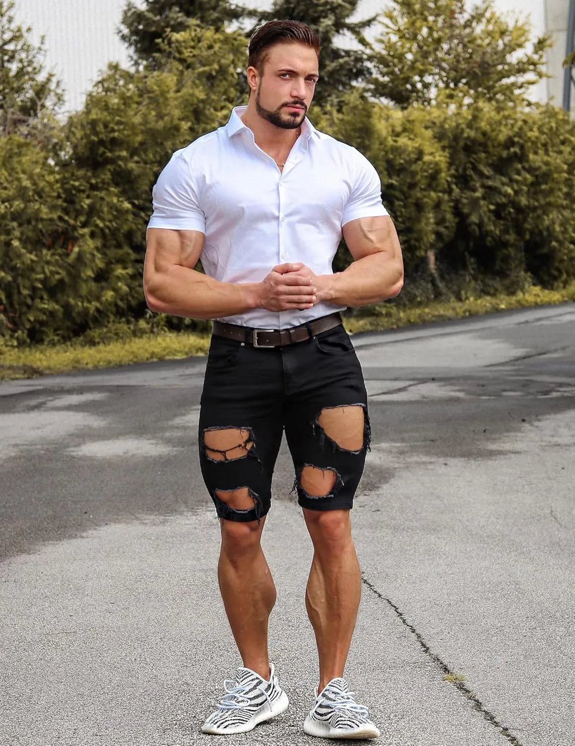 Men's Muscle Fit Dress Shirts Slim Fit Button Down Short Sleeve Shirts
