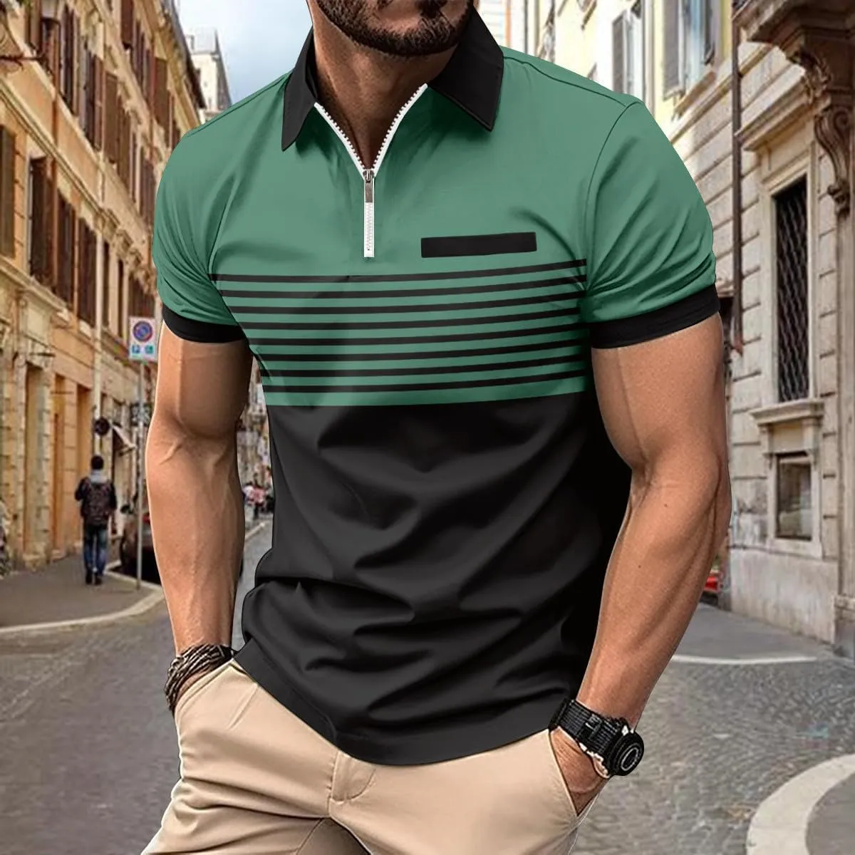 Men's Polo Shirts 2024 Soft Loose Outdoor Sports Lapel Solid Color Camouflage Printing Raglan Sleeve Top Short