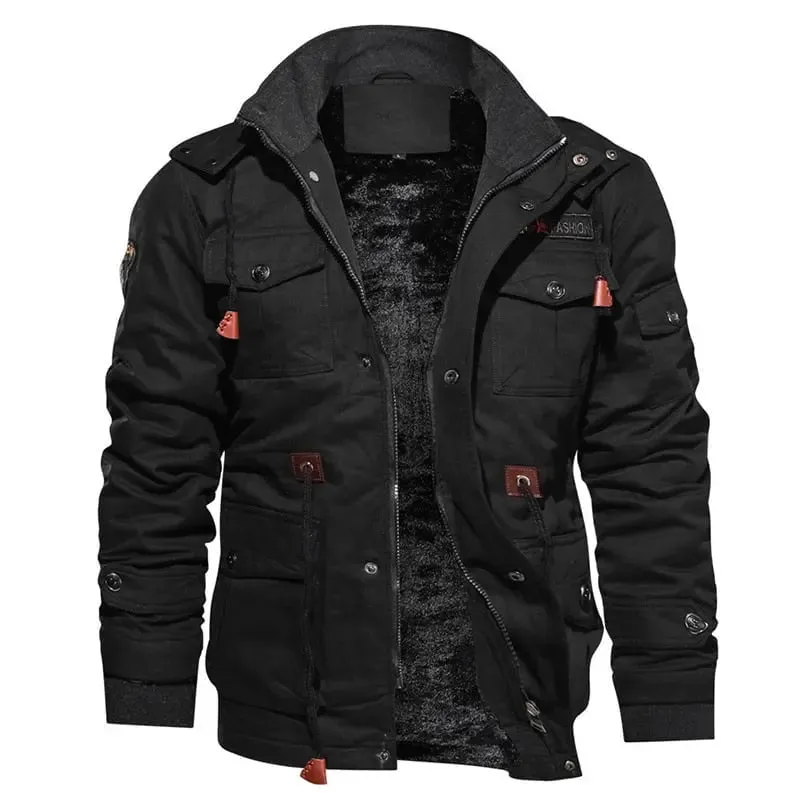Men's Winter Fleece Jacket with Detachable Hood & Broadcloth Fabric - Warm Parka for Men