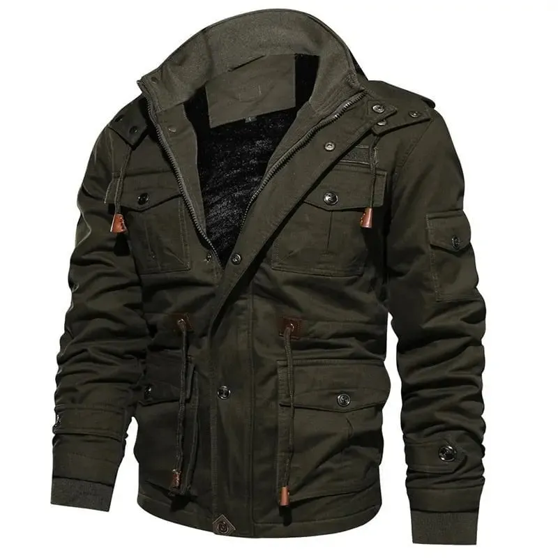 Men's Winter Fleece Jacket with Detachable Hood & Broadcloth Fabric - Warm Parka for Men
