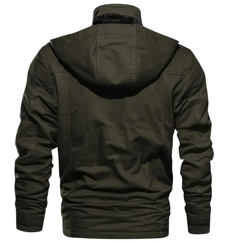 Men's Winter Fleece Jacket with Detachable Hood & Broadcloth Fabric - Warm Parka for Men