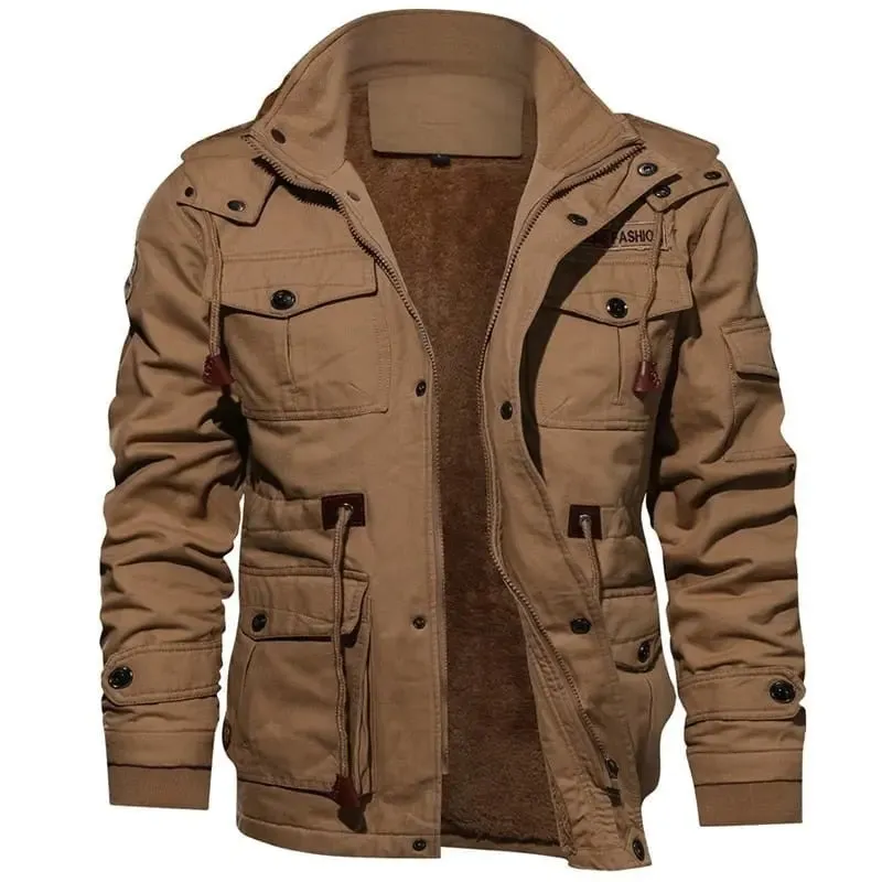 Men's Winter Fleece Jacket with Detachable Hood & Broadcloth Fabric - Warm Parka for Men
