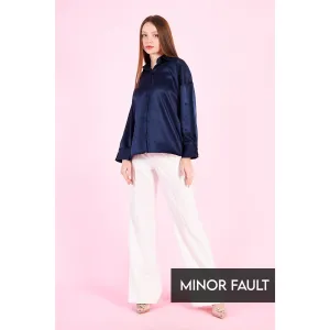 (Minor Fault) Navy Button Down Satin Shirt