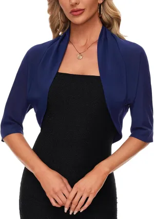 MINTLIMIT Women's Chiffon Batwing 3/4 Sleeve Open Front Shrug Bolero Cardigan Elegant Cropped Cardigans for Evening Dress