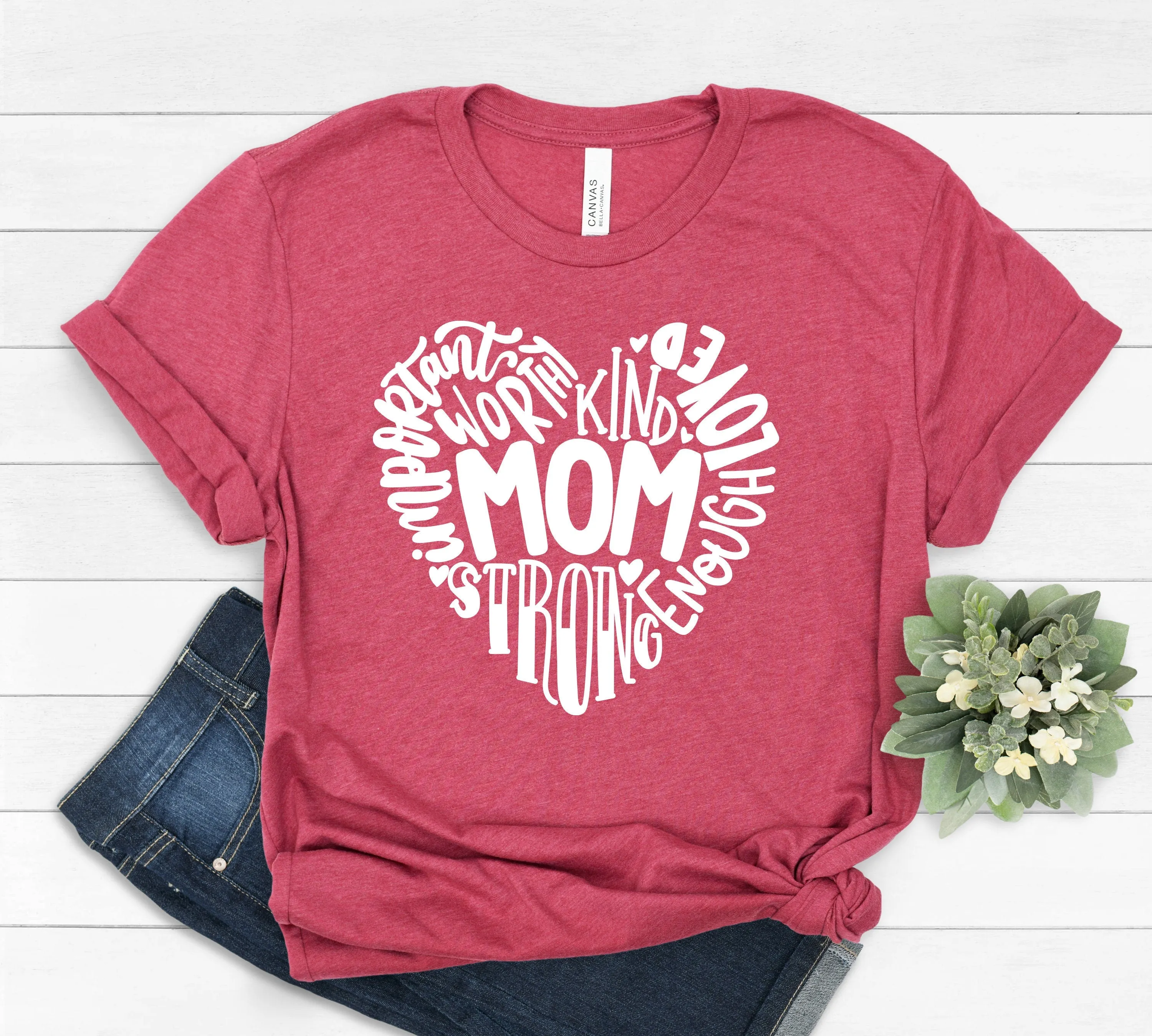 Mom Typography Heart Design Adult Unisex T Shirt -Mother's Day Gift Idea  - Mom tee