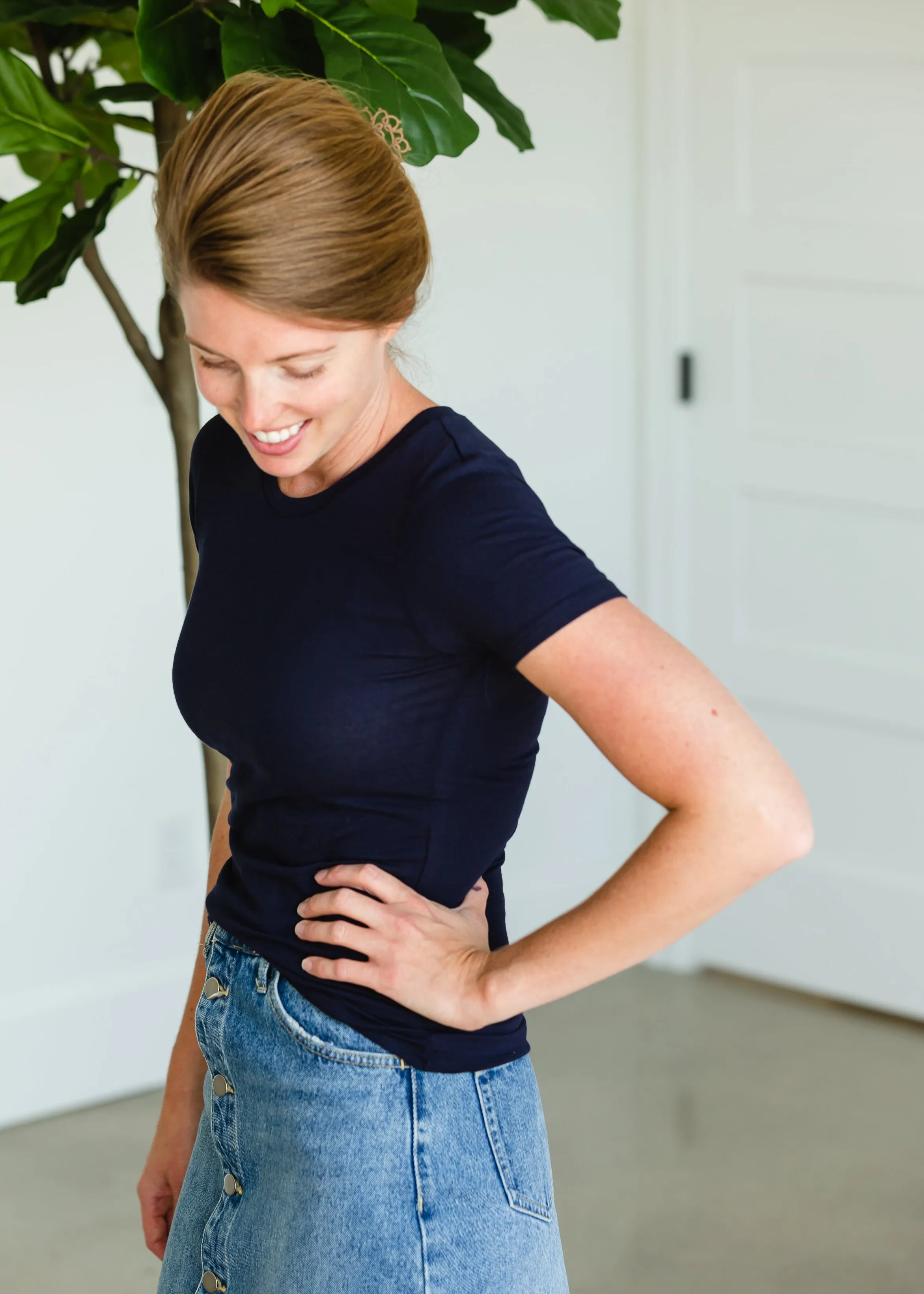 Navy Short Sleeve Crew Neck Layering Tee - FINAL SALE
