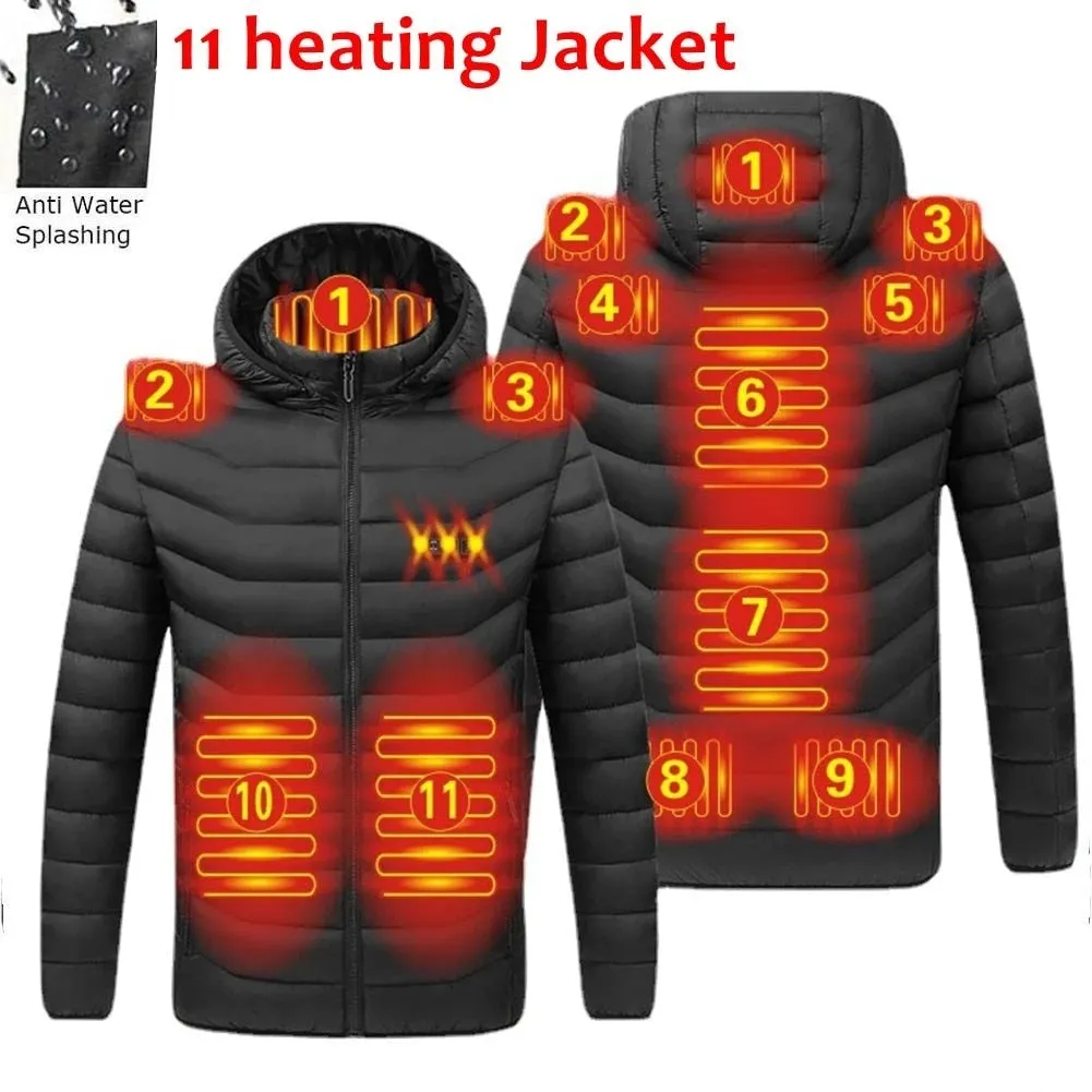 NWE Men Winter Warm USB Heating Jackets Smart Thermostat Pure Color Hooded Heated Jackets