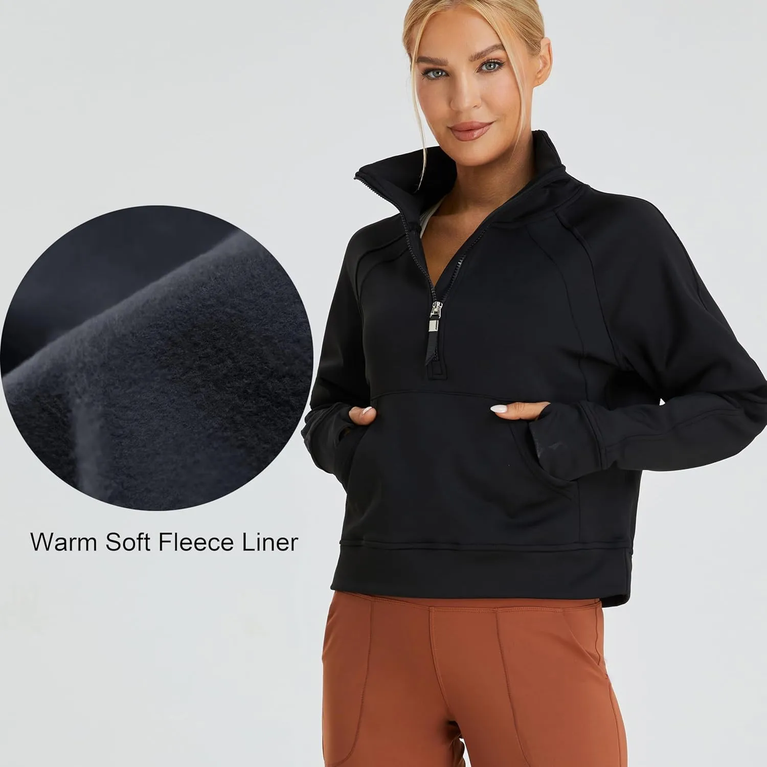 Oalka Sweatshirts Half Zip Long Sleeve Cropped Pullover Lined Full Zip Hoodies Thumb Hole Jackets