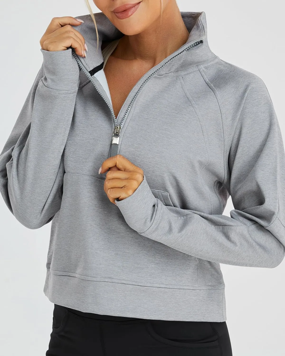 Oalka Sweatshirts Half Zip Long Sleeve Cropped Pullover Lined Full Zip Hoodies Thumb Hole Jackets