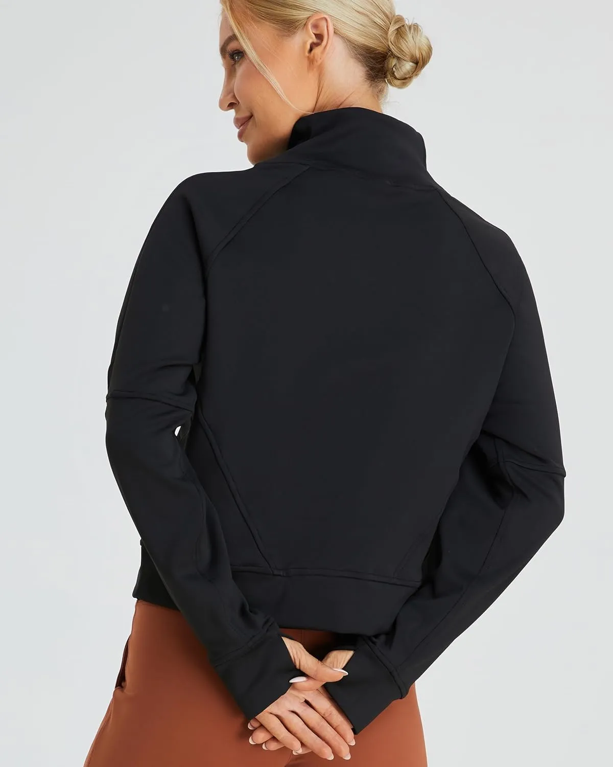 Oalka Sweatshirts Half Zip Long Sleeve Cropped Pullover Lined Full Zip Hoodies Thumb Hole Jackets