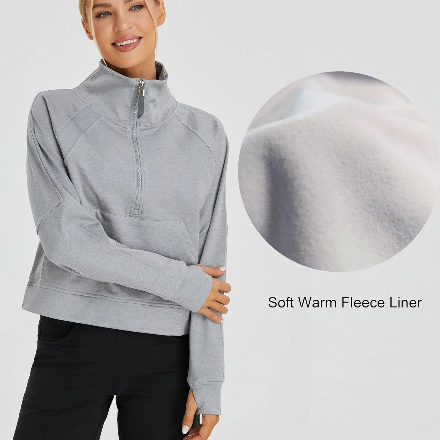 Oalka Sweatshirts Half Zip Long Sleeve Cropped Pullover Lined Full Zip Hoodies Thumb Hole Jackets