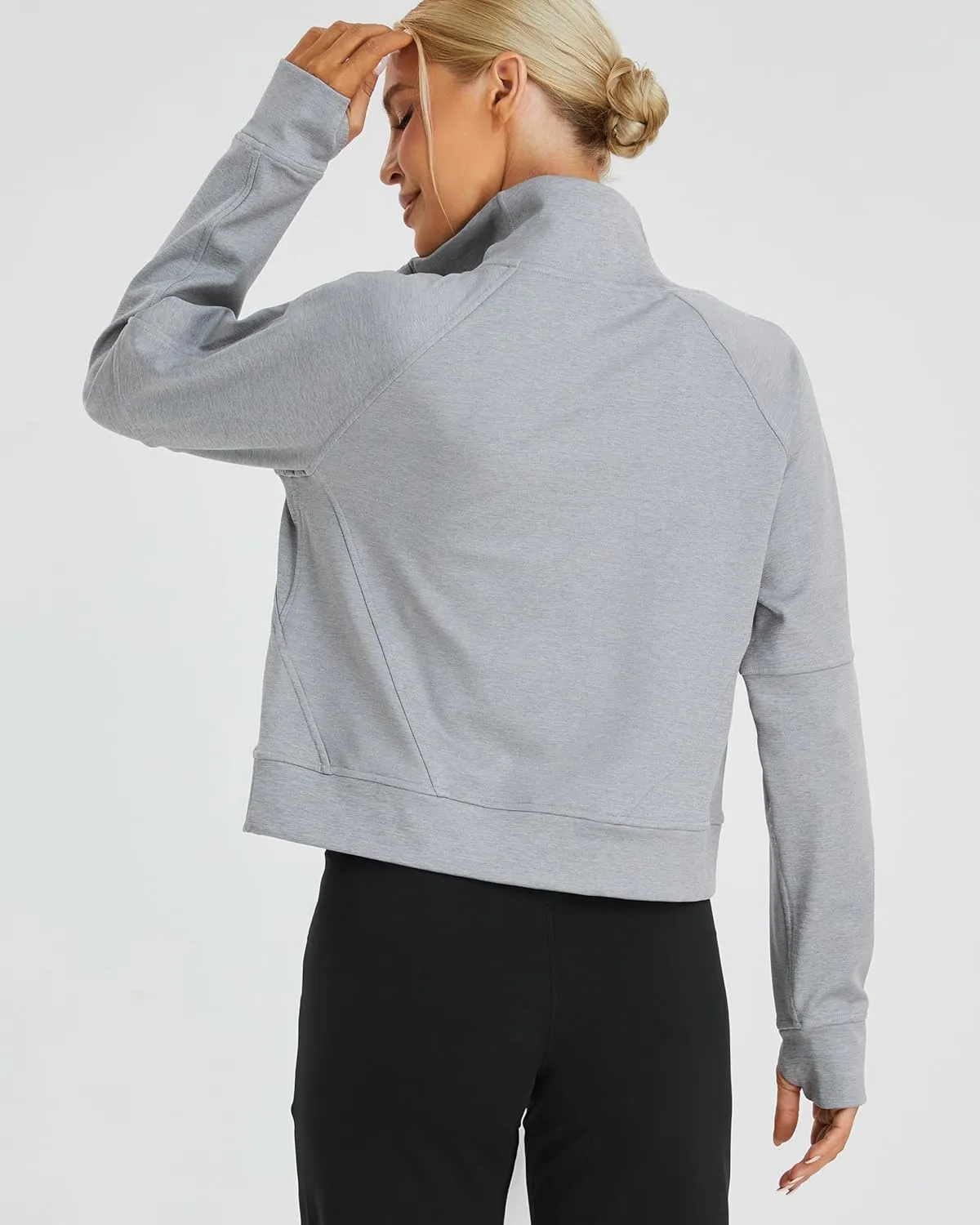 Oalka Sweatshirts Half Zip Long Sleeve Cropped Pullover Lined Full Zip Hoodies Thumb Hole Jackets