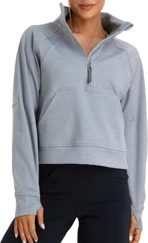 Oalka Sweatshirts Half Zip Long Sleeve Cropped Pullover Lined Full Zip Hoodies Thumb Hole Jackets