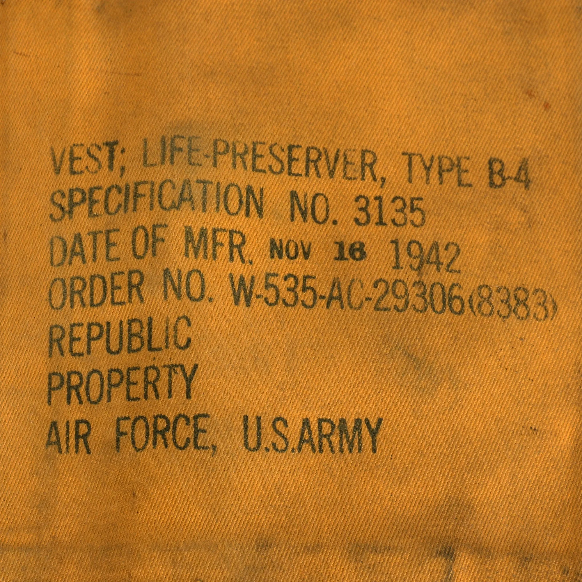 Original Scarce Early Date U.S. WWII USAAF Mae West Pneumatic Life Vest by Republic - Dated Nov. 16 1942