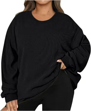 Oversized Crew Neck Sweatshirt Women 2024 Casual Loose Long Sleeve Corduroy Pullover Tops Fall Fashion Outfits Trendy