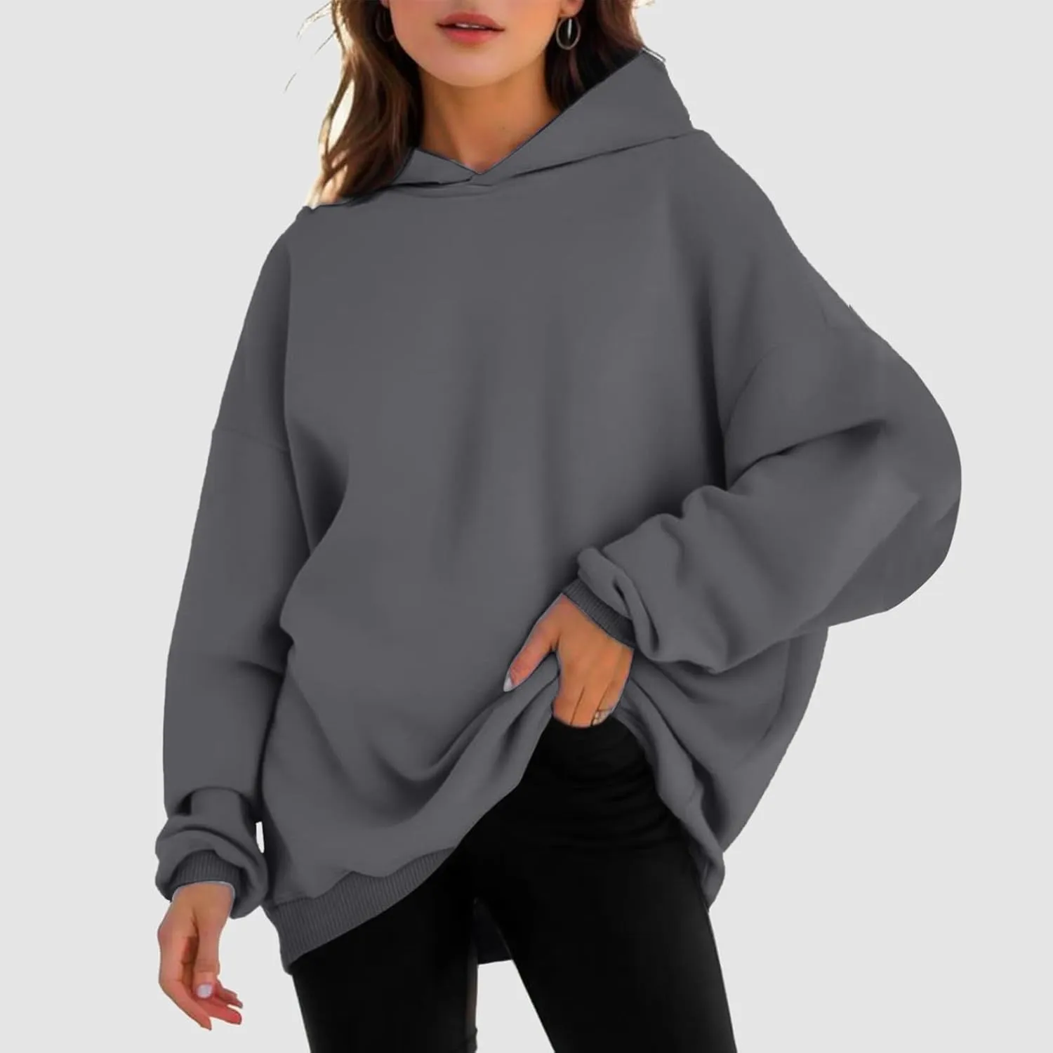 Oversized Hoodie for Women Casual Plain Hoodies Long Sleeve Sweatshirt with Hood Fleece Hoodie Pullover with Pocket