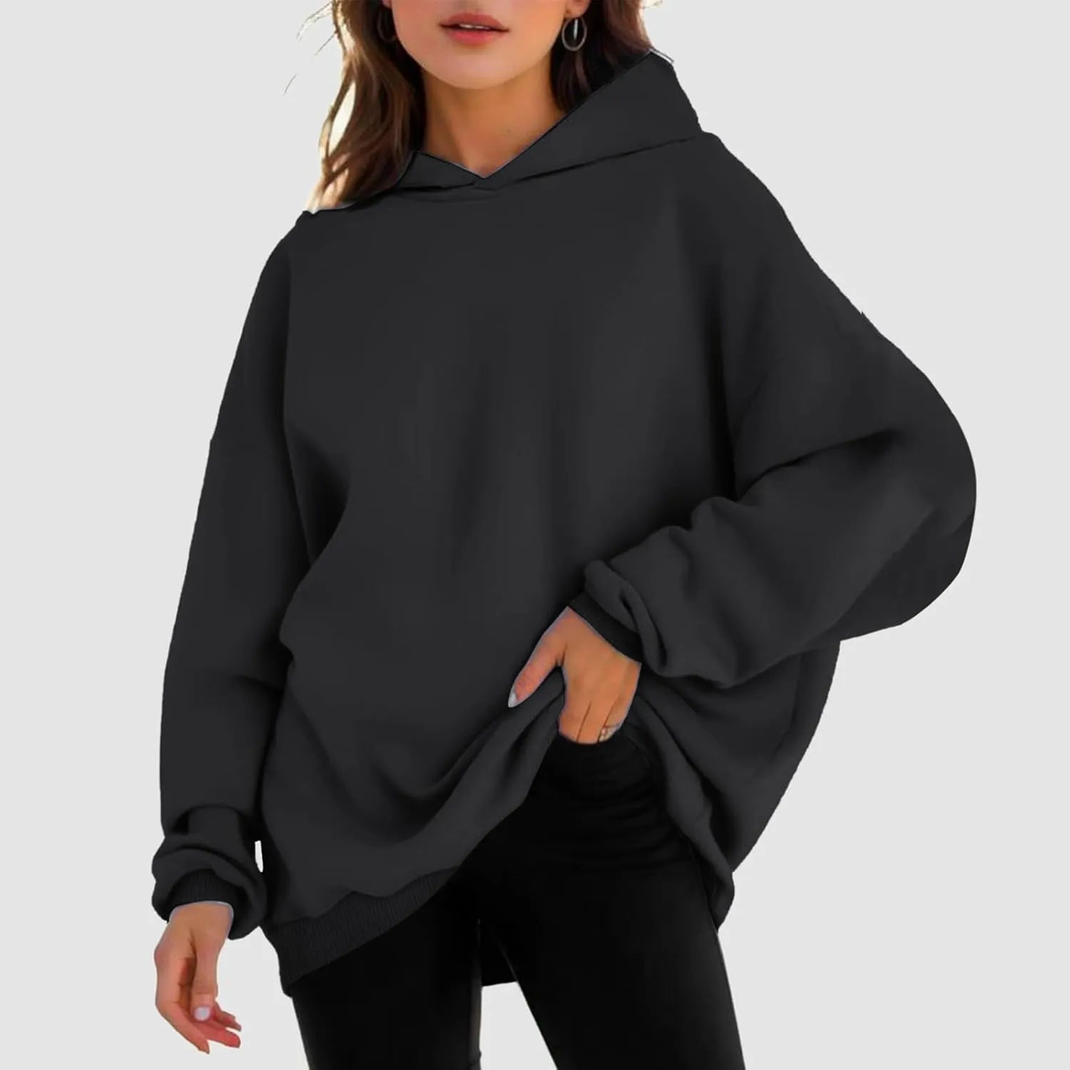 Oversized Hoodie for Women Casual Plain Hoodies Long Sleeve Sweatshirt with Hood Fleece Hoodie Pullover with Pocket