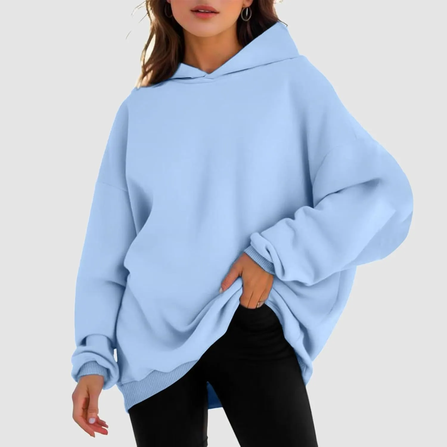 Oversized Hoodie for Women Casual Plain Hoodies Long Sleeve Sweatshirt with Hood Fleece Hoodie Pullover with Pocket