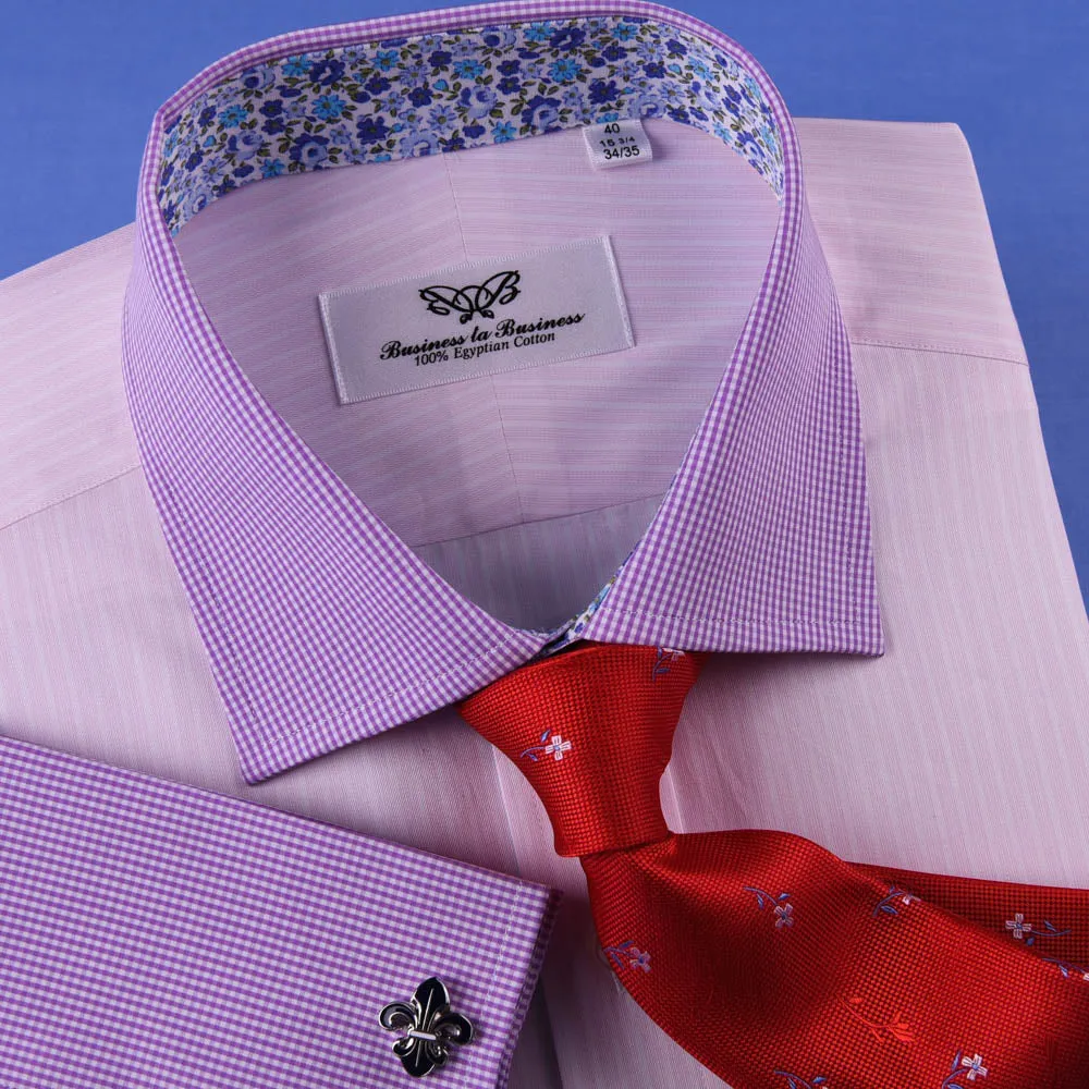 Pastel Multi-Colored Striped Dress Shirt White Poplin Contrast Cuff Business Top in French Cuffs