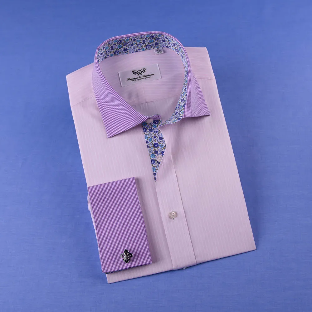 Pastel Multi-Colored Striped Dress Shirt White Poplin Contrast Cuff Business Top in French Cuffs