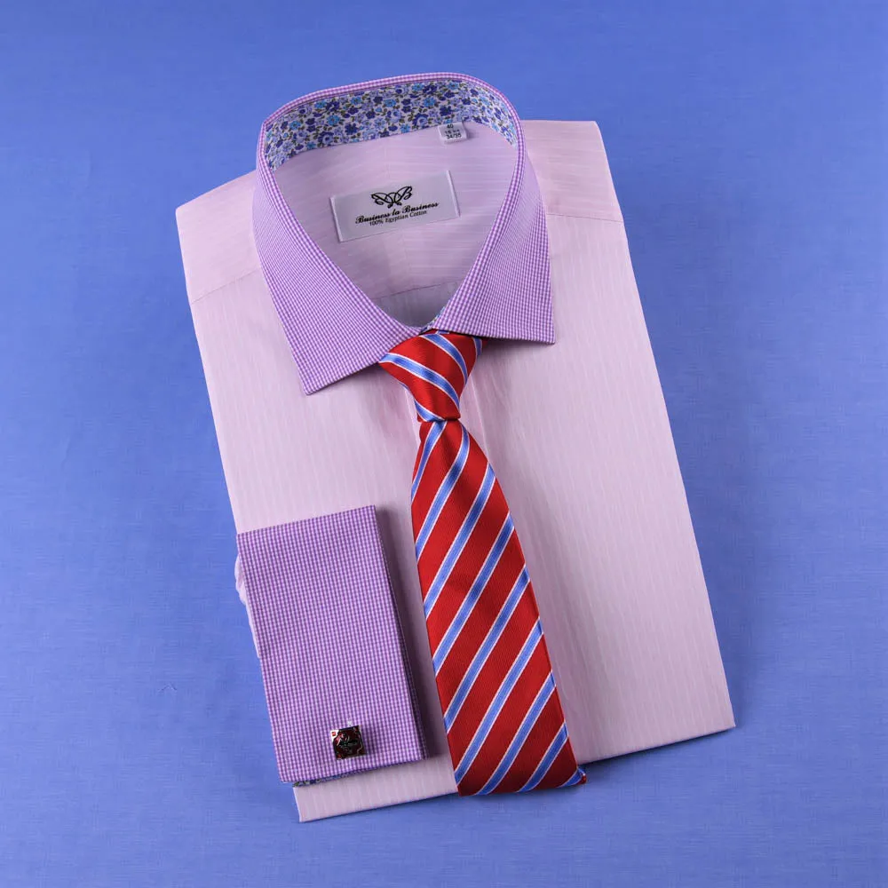 Pastel Multi-Colored Striped Dress Shirt White Poplin Contrast Cuff Business Top in French Cuffs