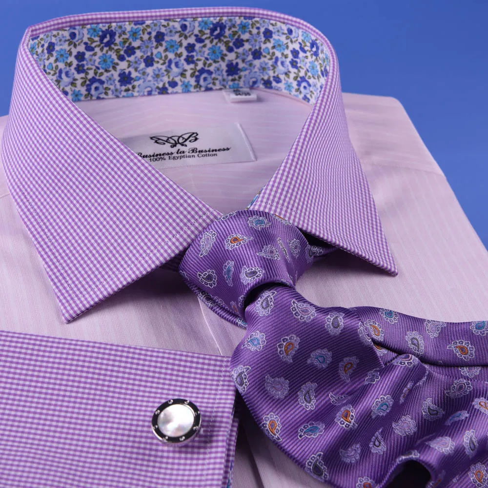 Pastel Multi-Colored Striped Dress Shirt White Poplin Contrast Cuff Business Top in French Cuffs