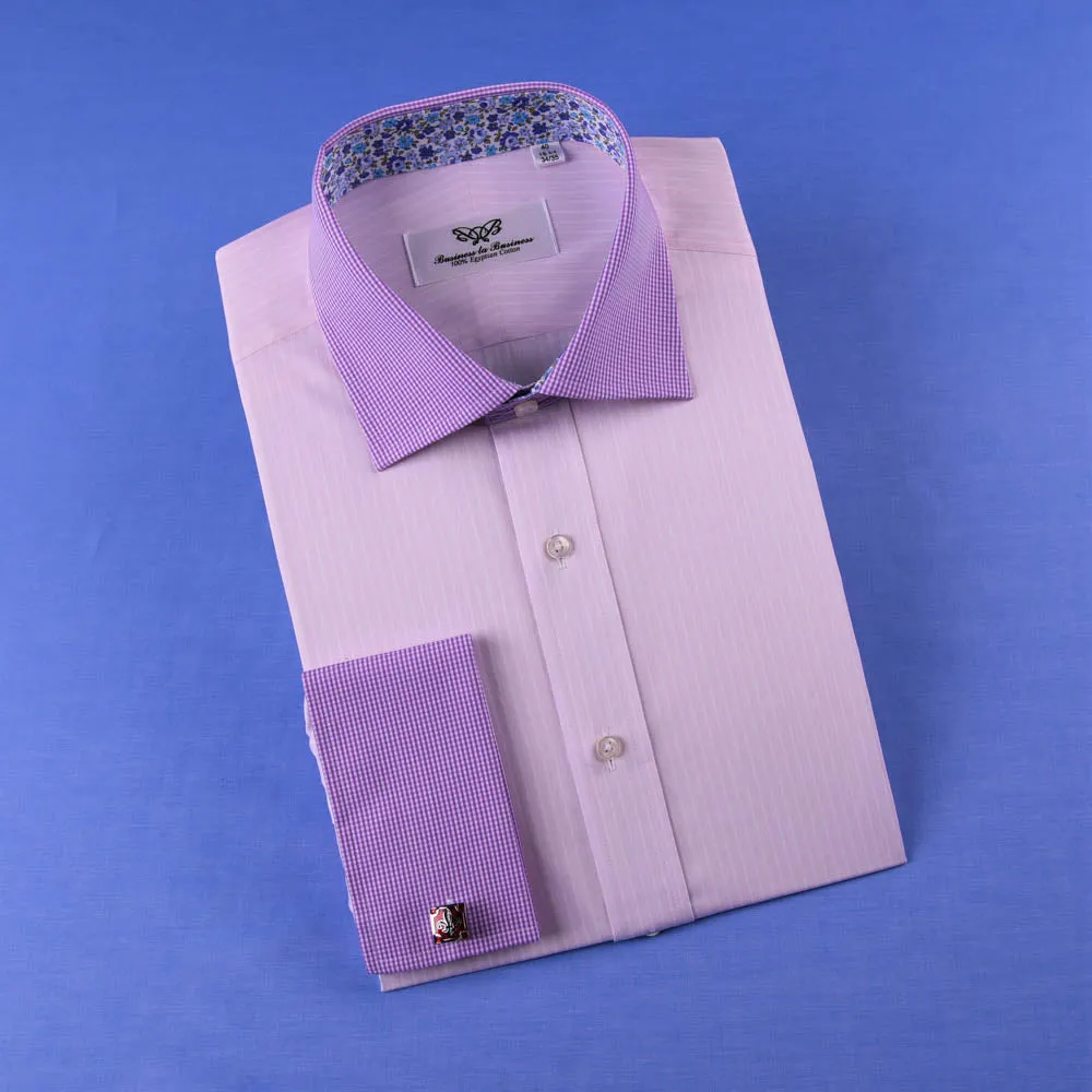 Pastel Multi-Colored Striped Dress Shirt White Poplin Contrast Cuff Business Top in French Cuffs