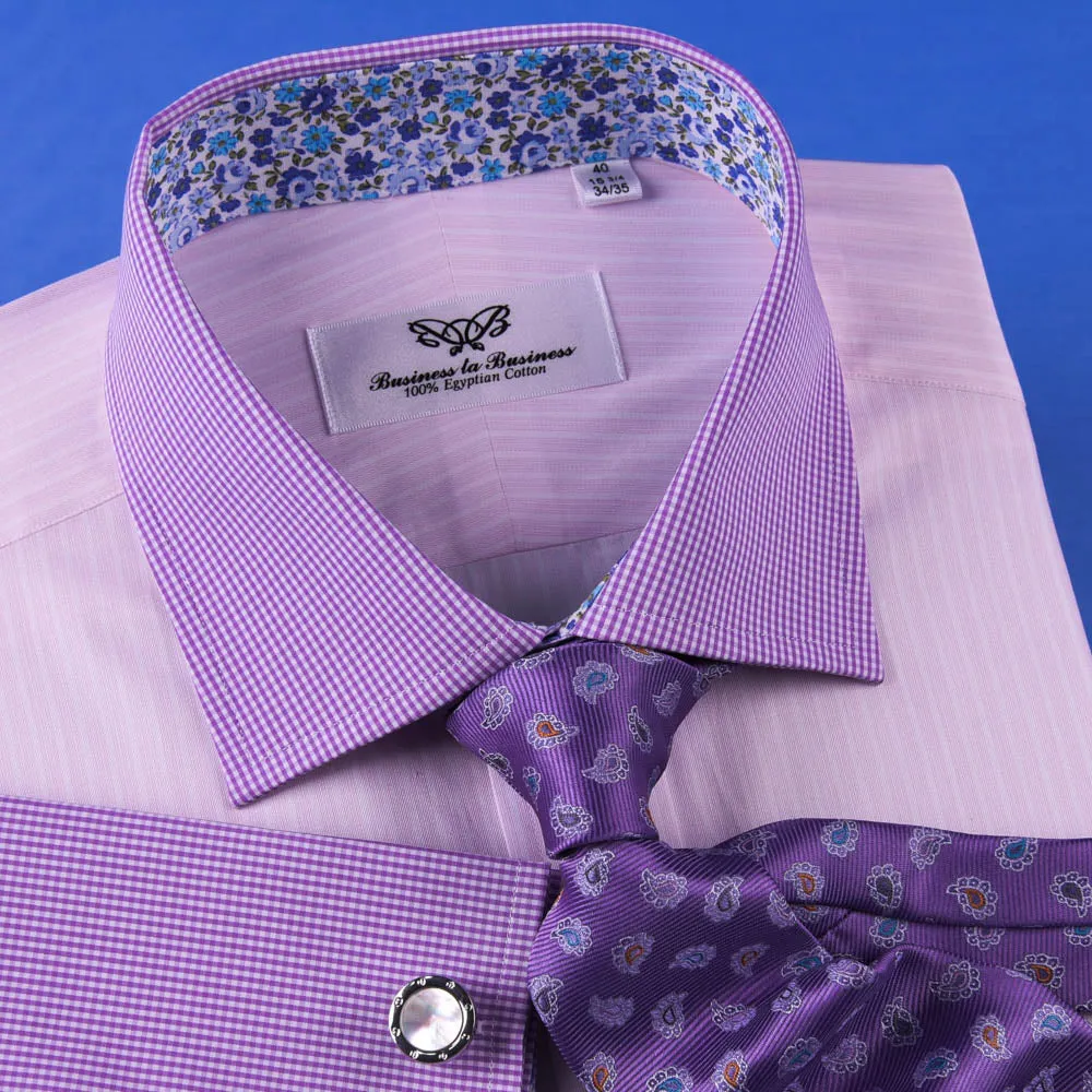 Pastel Multi-Colored Striped Dress Shirt White Poplin Contrast Cuff Business Top in French Cuffs