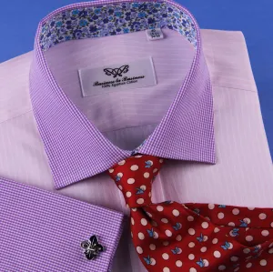 Pastel Multi-Colored Striped Dress Shirt White Poplin Contrast Cuff Business Top in French Cuffs