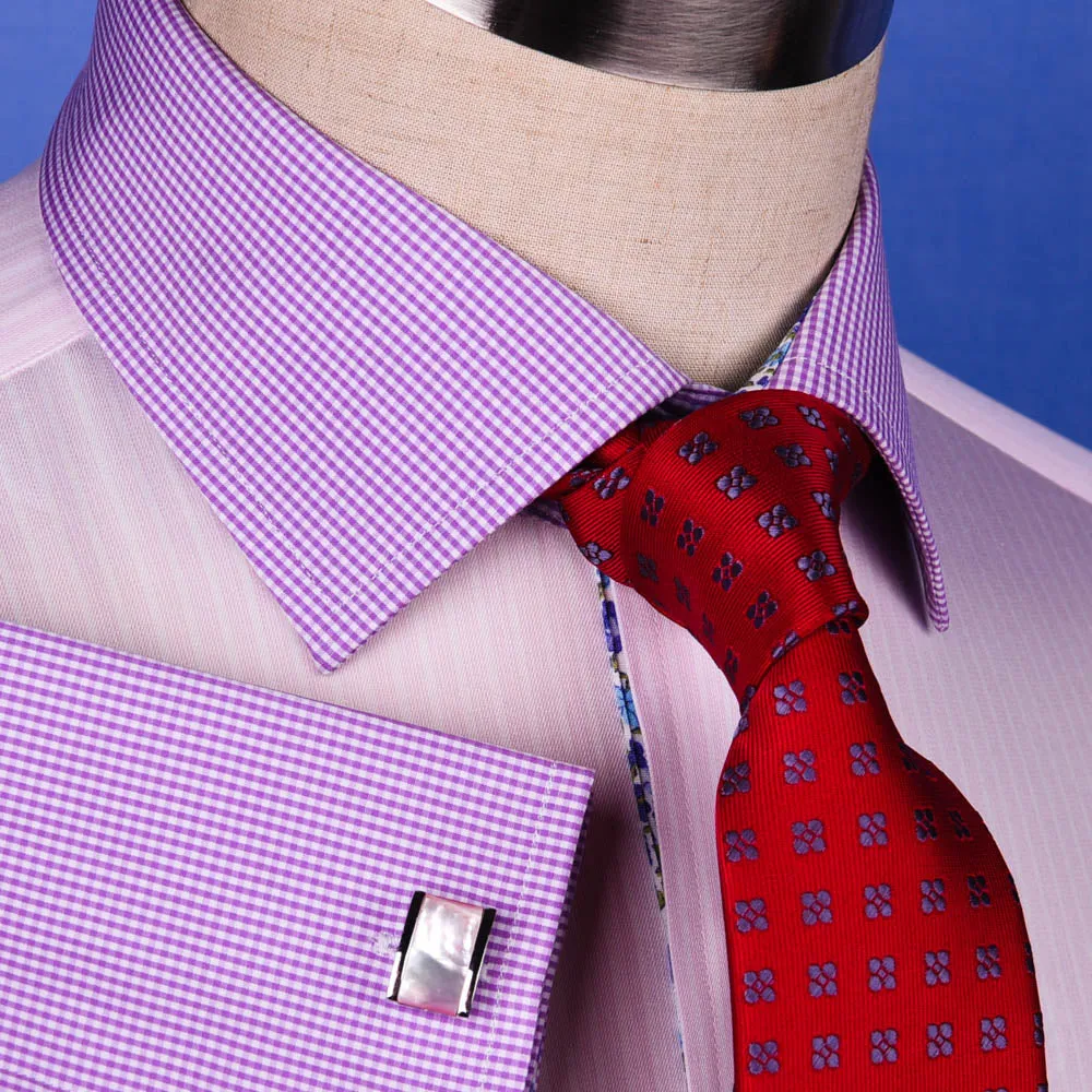 Pastel Multi-Colored Striped Dress Shirt White Poplin Contrast Cuff Business Top in French Cuffs