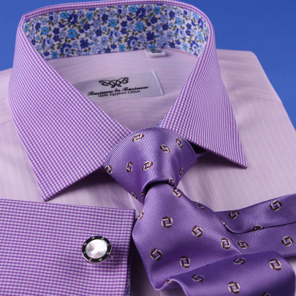 Pastel Multi-Colored Striped Dress Shirt White Poplin Contrast Cuff Business Top in French Cuffs