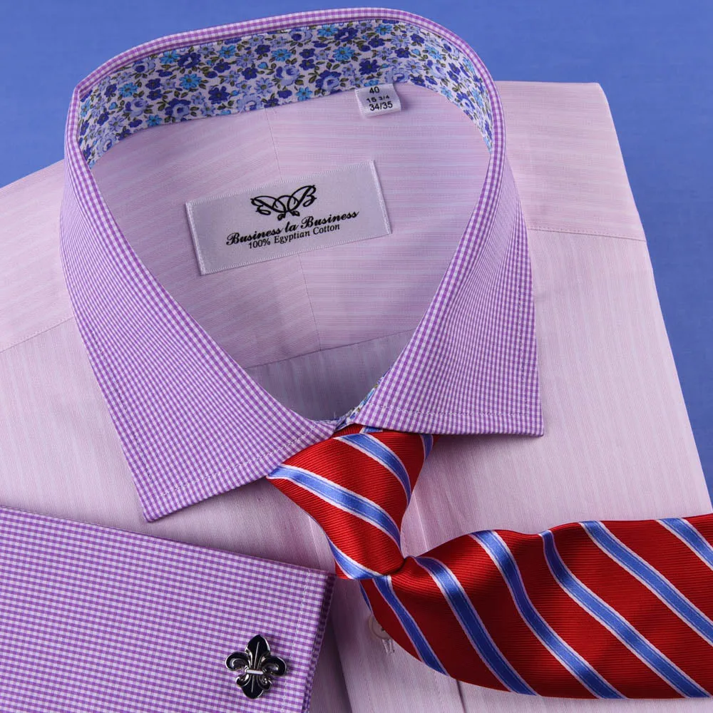 Pastel Multi-Colored Striped Dress Shirt White Poplin Contrast Cuff Business Top in French Cuffs