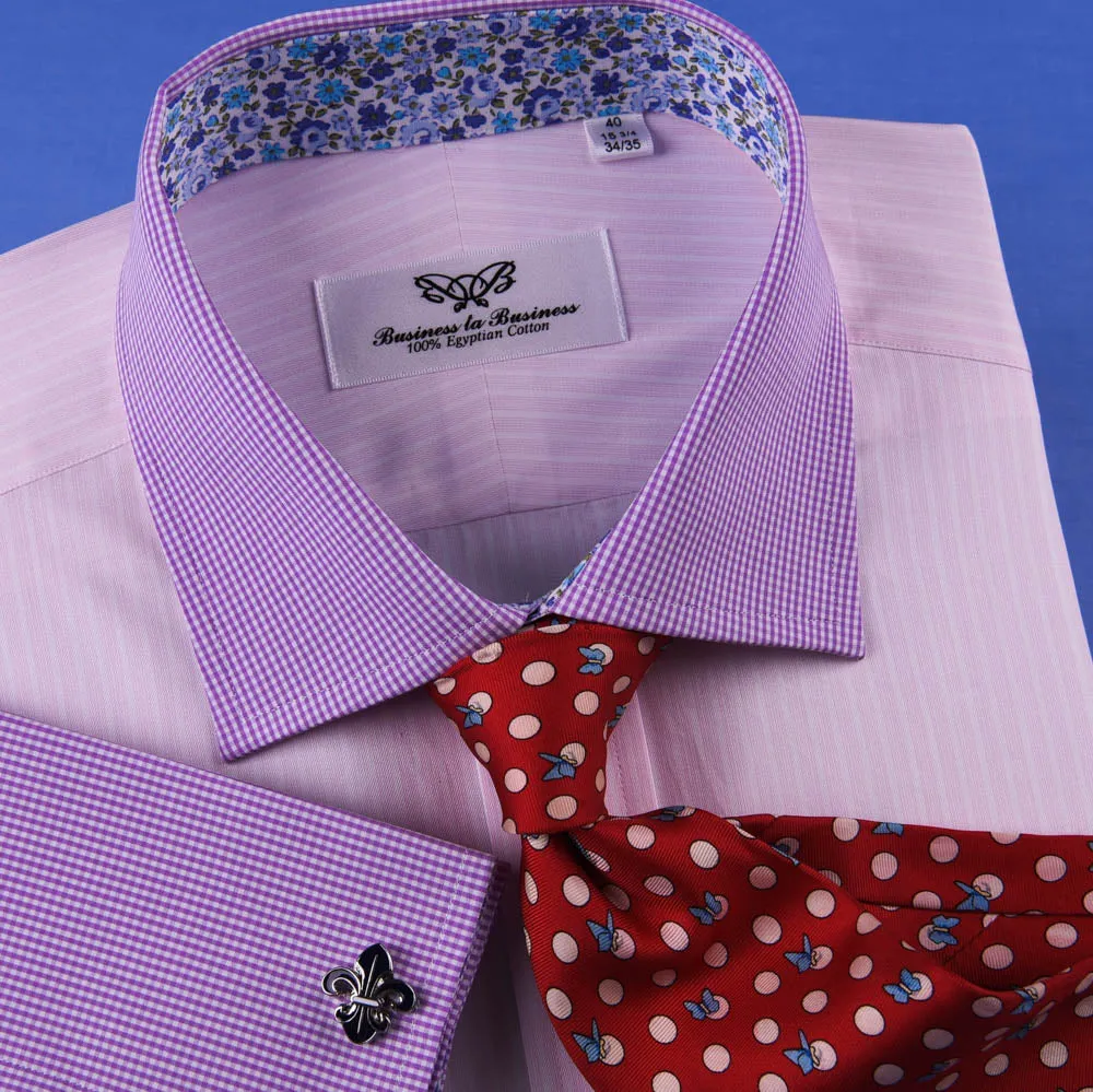 Pastel Multi-Colored Striped Dress Shirt White Poplin Contrast Cuff Business Top in French Cuffs