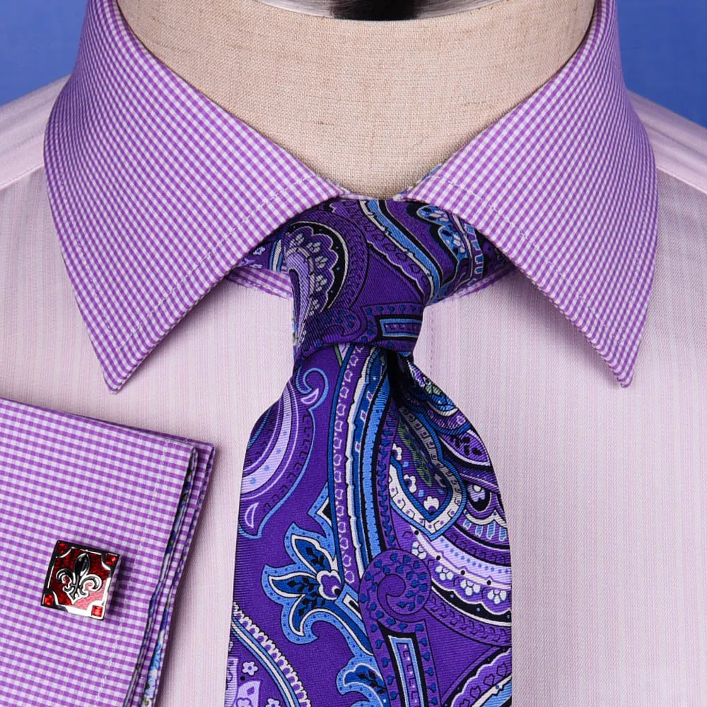 Pastel Multi-Colored Striped Dress Shirt White Poplin Contrast Cuff Business Top in French Cuffs