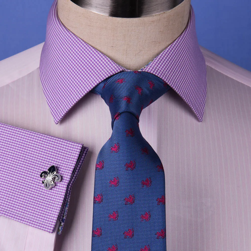 Pastel Multi-Colored Striped Dress Shirt White Poplin Contrast Cuff Business Top in French Cuffs