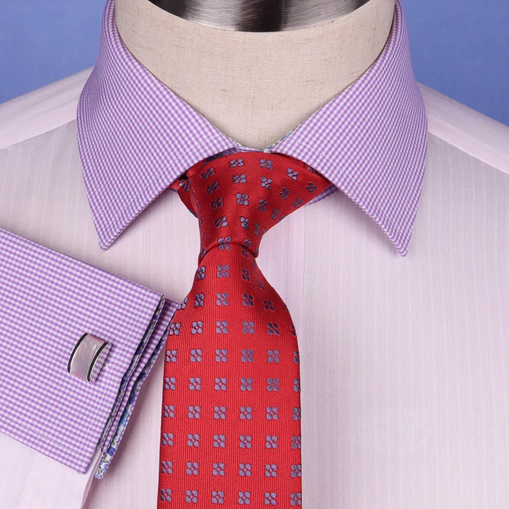 Pastel Multi-Colored Striped Dress Shirt White Poplin Contrast Cuff Business Top in French Cuffs