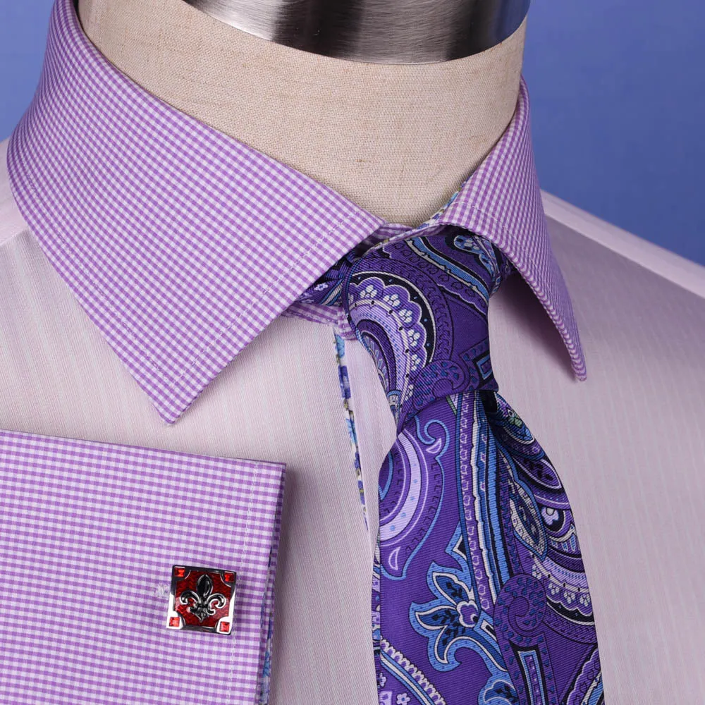 Pastel Multi-Colored Striped Dress Shirt White Poplin Contrast Cuff Business Top in French Cuffs