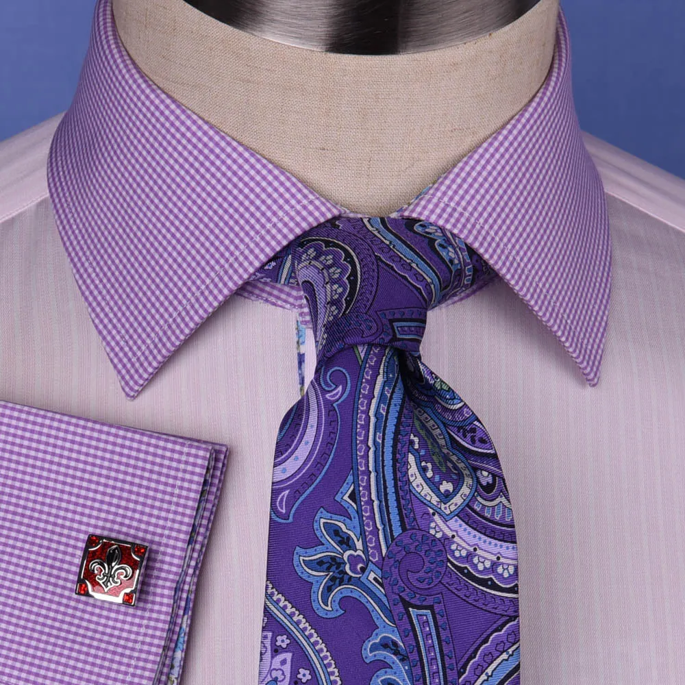 Pastel Multi-Colored Striped Dress Shirt White Poplin Contrast Cuff Business Top in French Cuffs