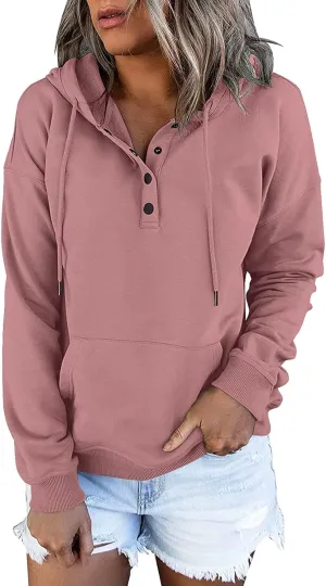PETYCZEN Oversized Sweatshirts for Women 2023 Fall Clothes Casual Long Sleeve Button Down Y2K Hoodie Drawstring Pullover Tops