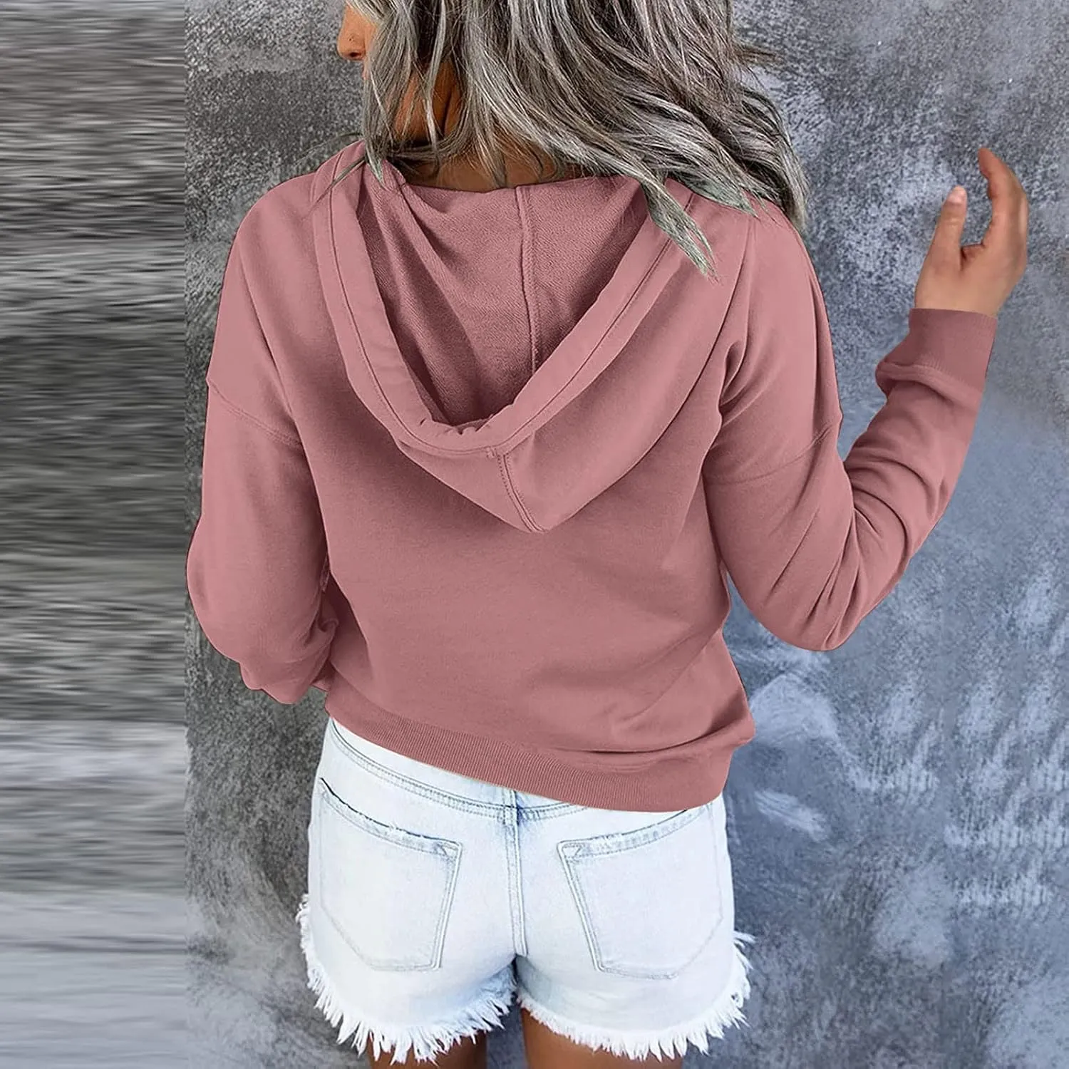 PETYCZEN Oversized Sweatshirts for Women 2023 Fall Clothes Casual Long Sleeve Button Down Y2K Hoodie Drawstring Pullover Tops