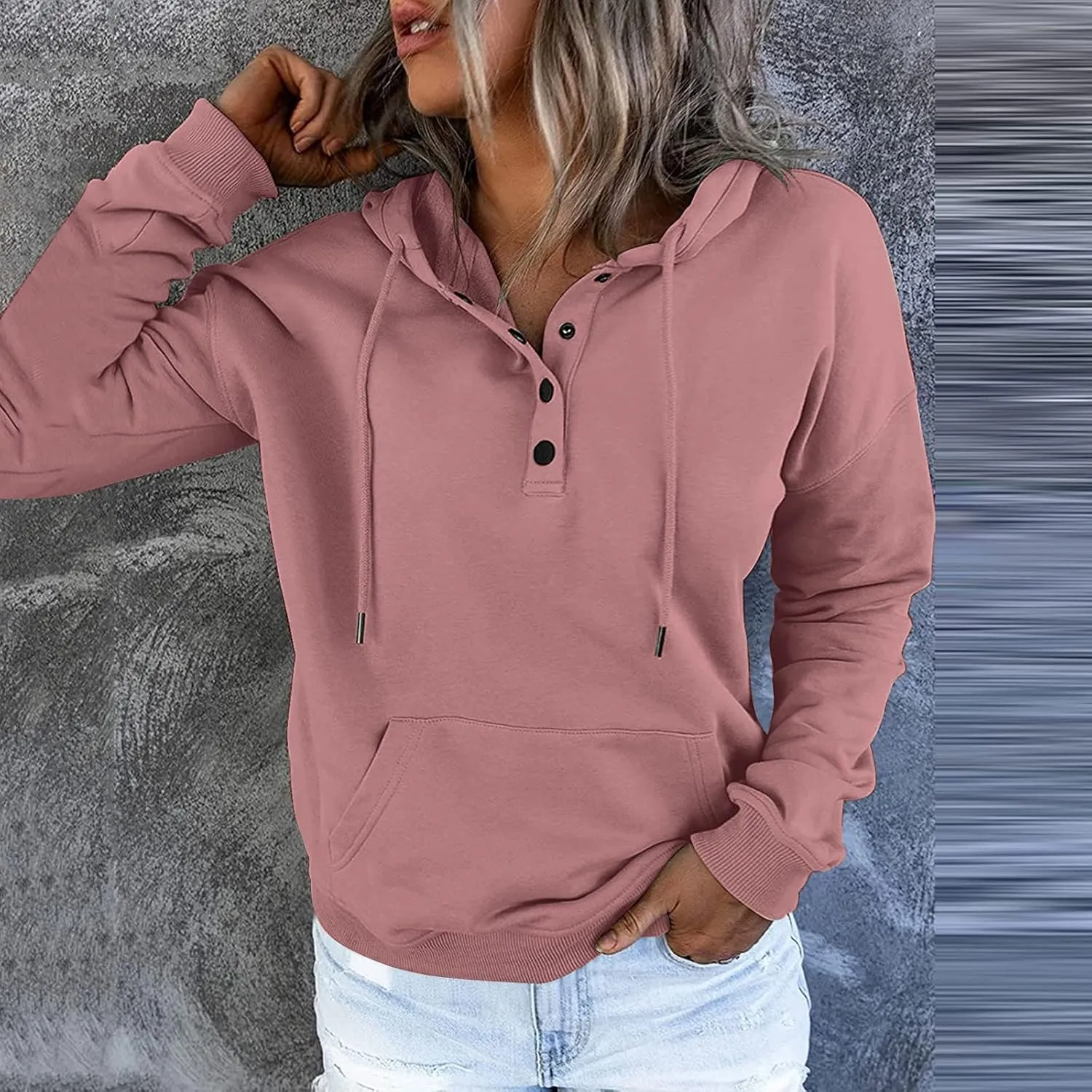 PETYCZEN Oversized Sweatshirts for Women 2023 Fall Clothes Casual Long Sleeve Button Down Y2K Hoodie Drawstring Pullover Tops