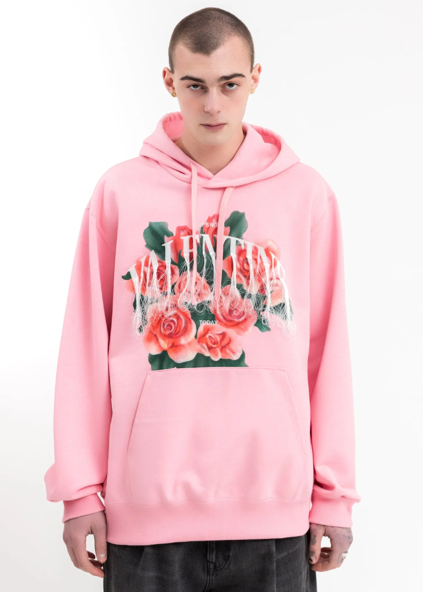 Pink Not Valentine Embroidery Hoodie