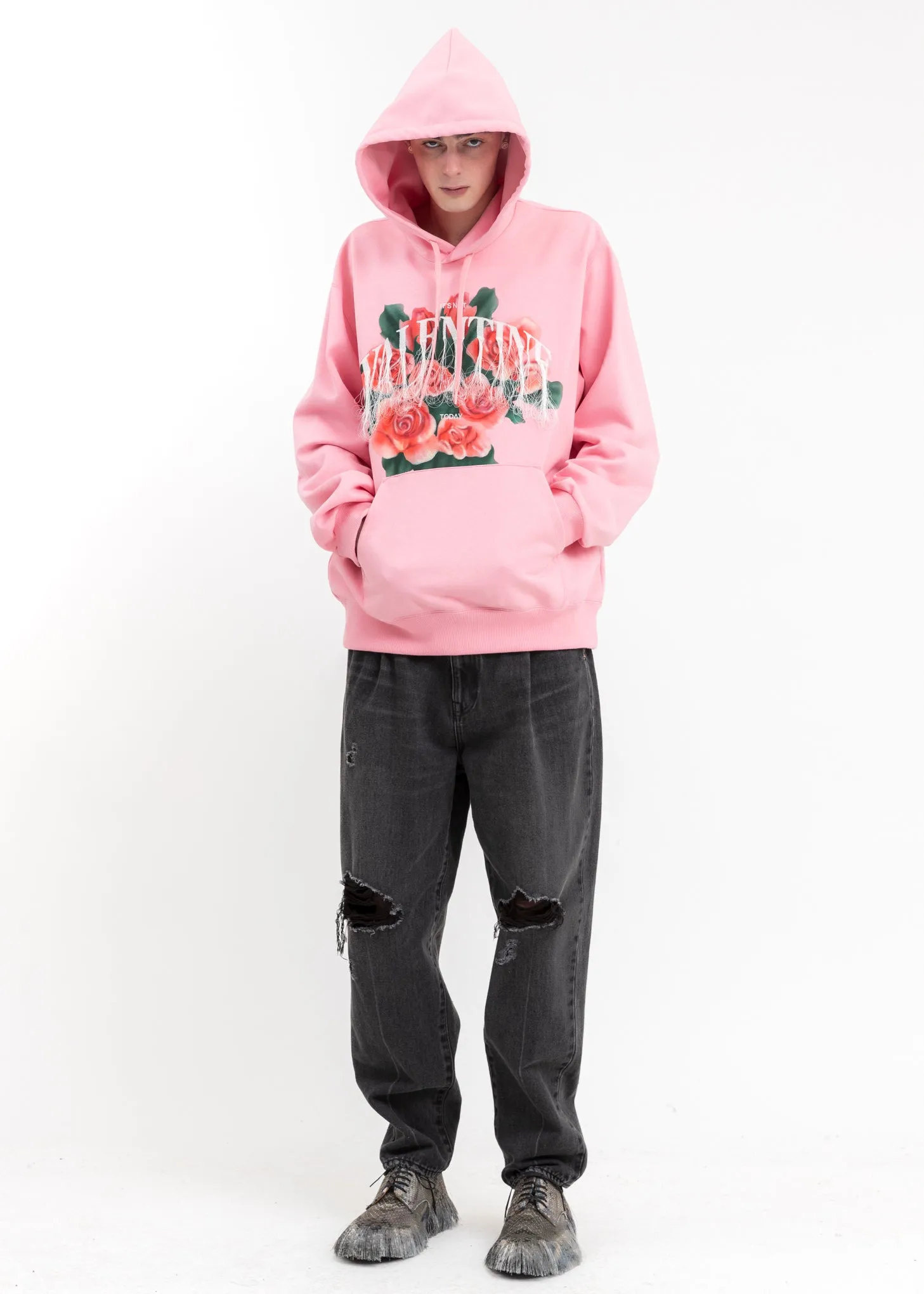 Pink Not Valentine Embroidery Hoodie
